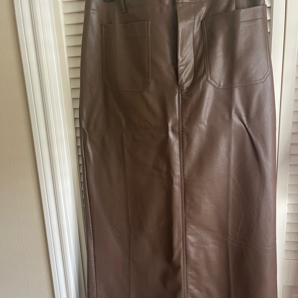 Maeve for Anthropologie brown faux leather midi  skirt.